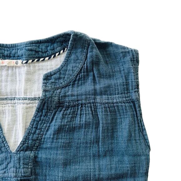 Sundry Blue Denim Gauze Sleeveless Tank Top Size 3 / Small Split Neck - Picture 3 of 5